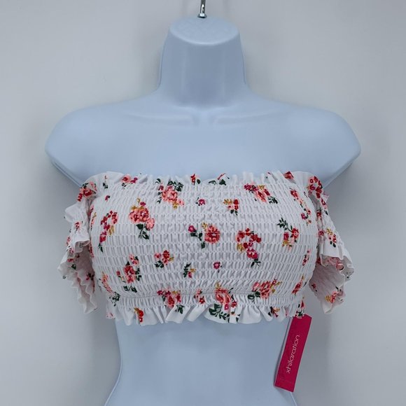 Xhilaration Other - Xhilaration NWT Women's White Floral Wireless Tube Bikini Top Size Large